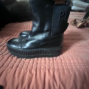 PUMA Black Platform Leather Boots with Embroidered 'P' Detail